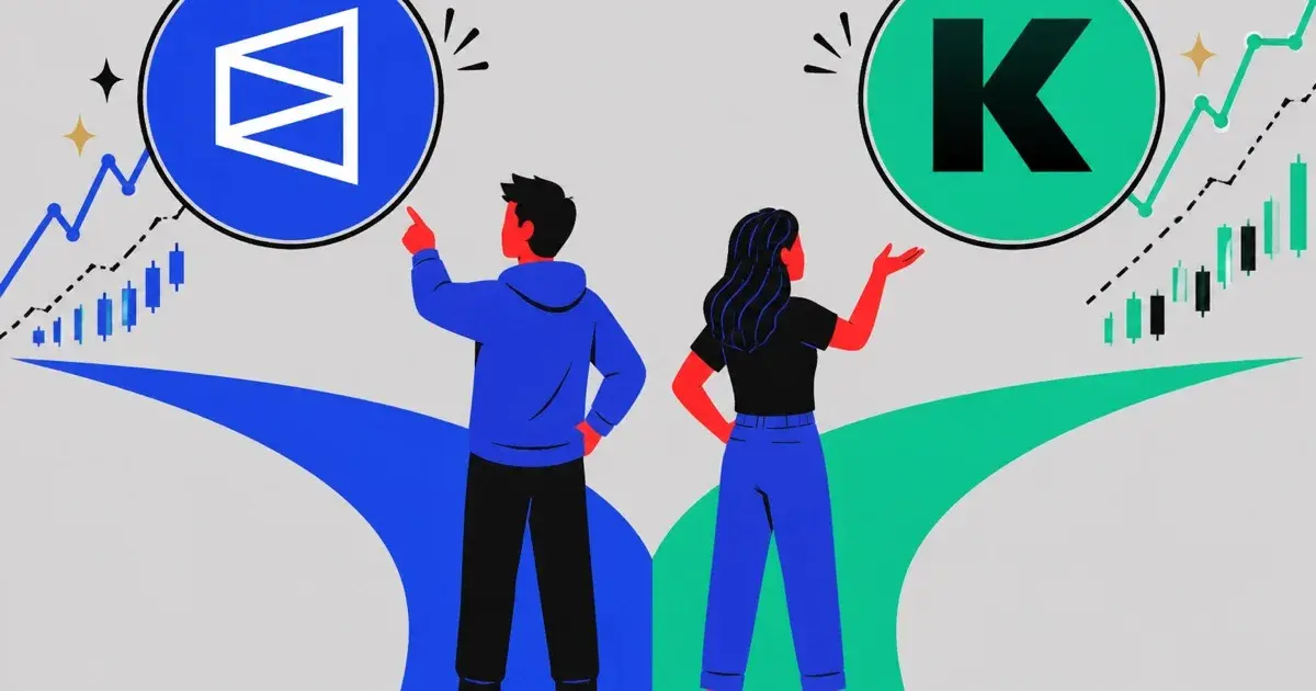 Illustration of two people at a fork in the road choosing between the Polymarket and Kalshi prediction markets