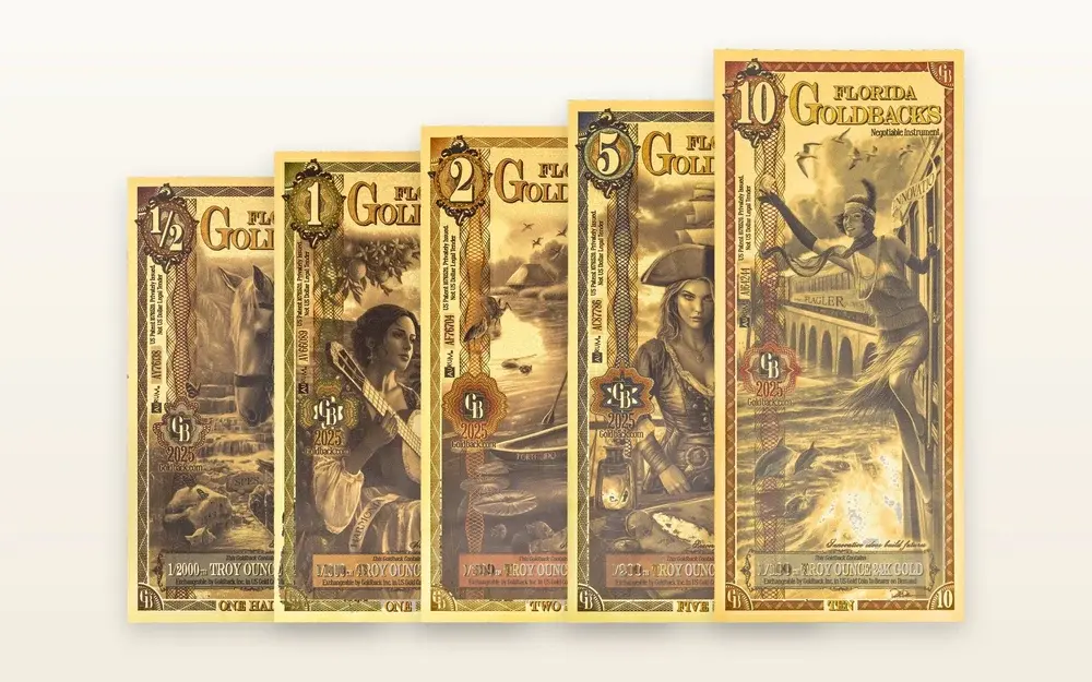 Bundle Deals Goldback series: fanned set of gold notes