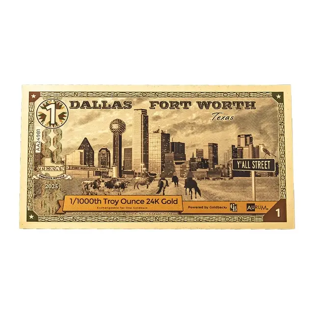 Texas Goldback series: fanned set of gold notes