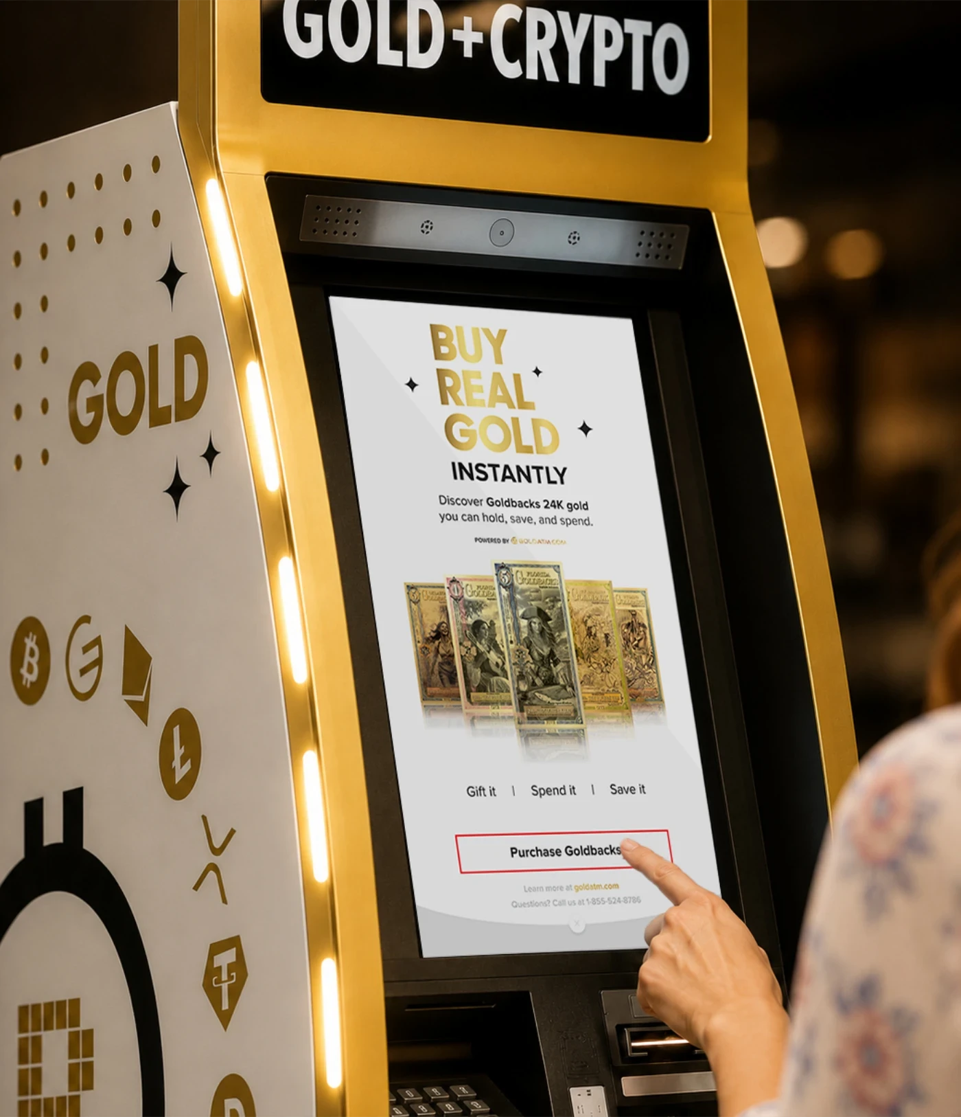 A customer buying gold at a Bitstop GOLD + CRYPTO kiosk